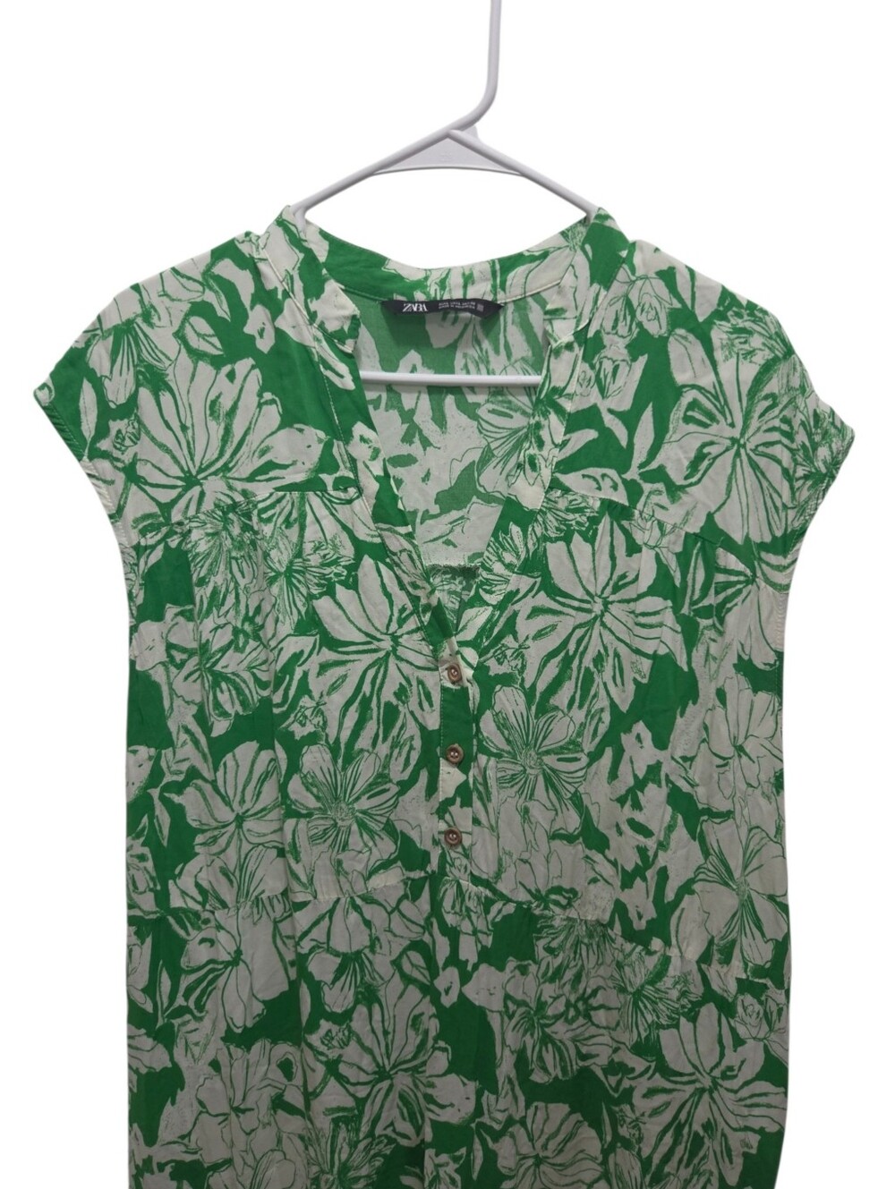 Zara Green White Tropical Floral Maxi Dress EUR L USA L Resort Vacation Chic - Picture 4 of 6